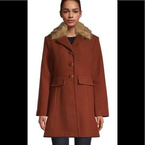 Kate Spade New York
Faux Fur-Trim Notch Collar Peacoat (Medium) - Teakwood